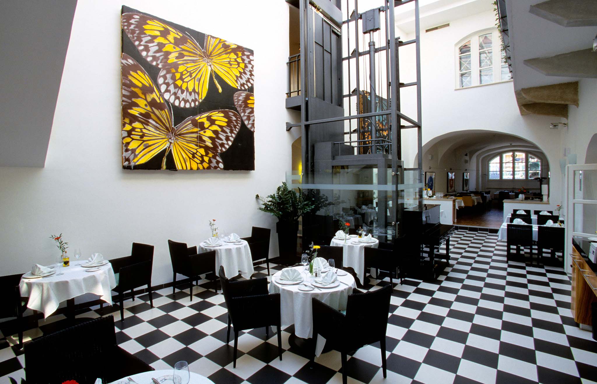 Hungary, Budapest, Art'otel, hotel designed by artist Donald Sultan, restaurant